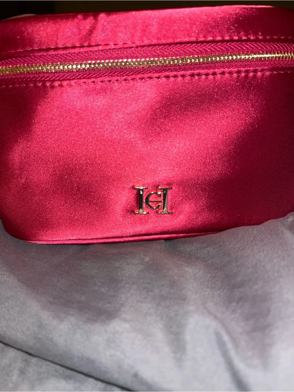 Pink Satin Carolina Herrera Top-Handle Cosmetic Case